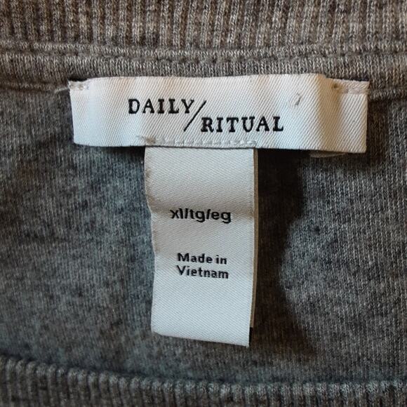 Daily Ritual NEW Pima Cotton Modal Heathered Gray Knit Poof 3/4 Sleeve Top XL - Picture 5 of 12